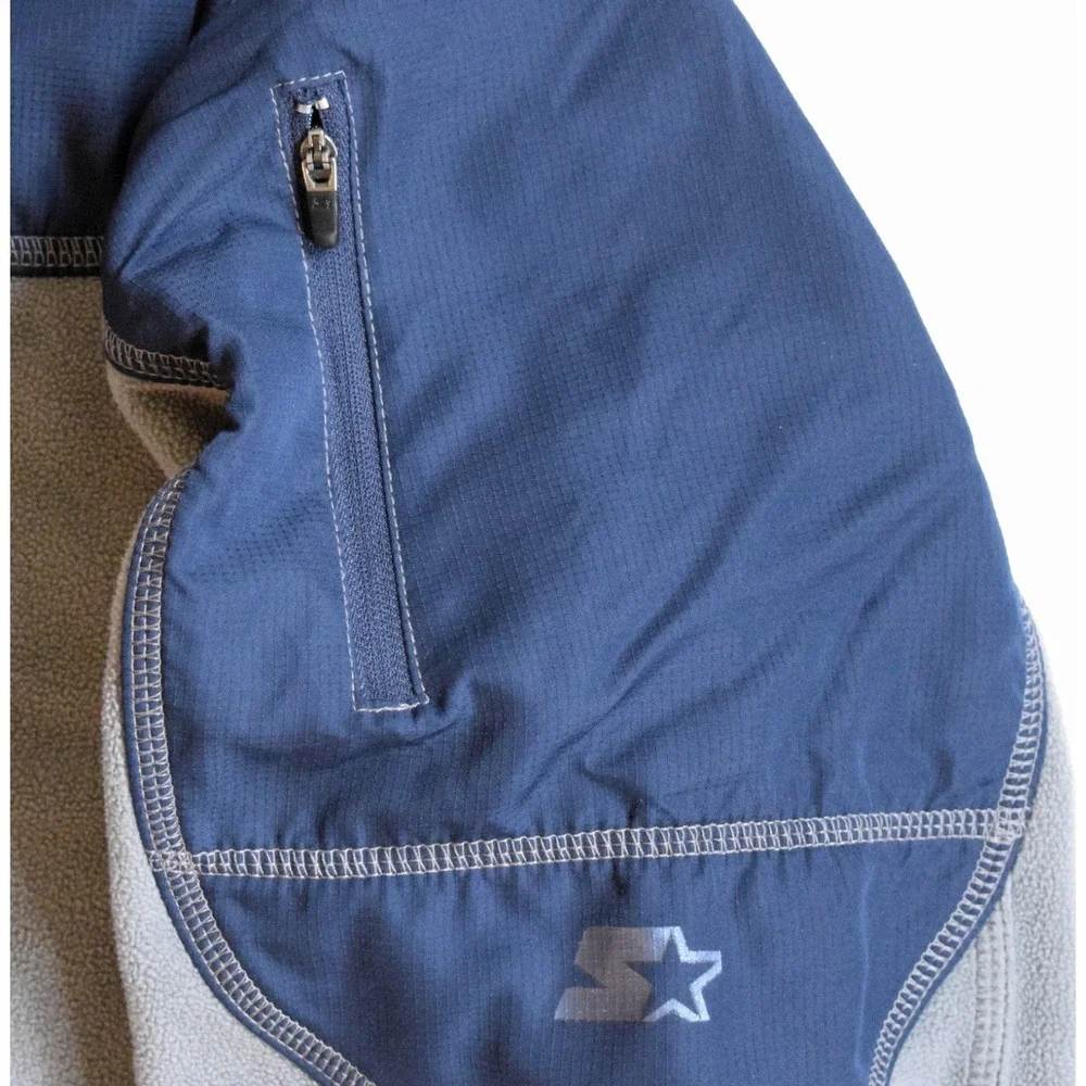 Starter Mens Large 1/4 Zip Fleece Pullover Grey Flannel Dark Navy Blue - RM49131